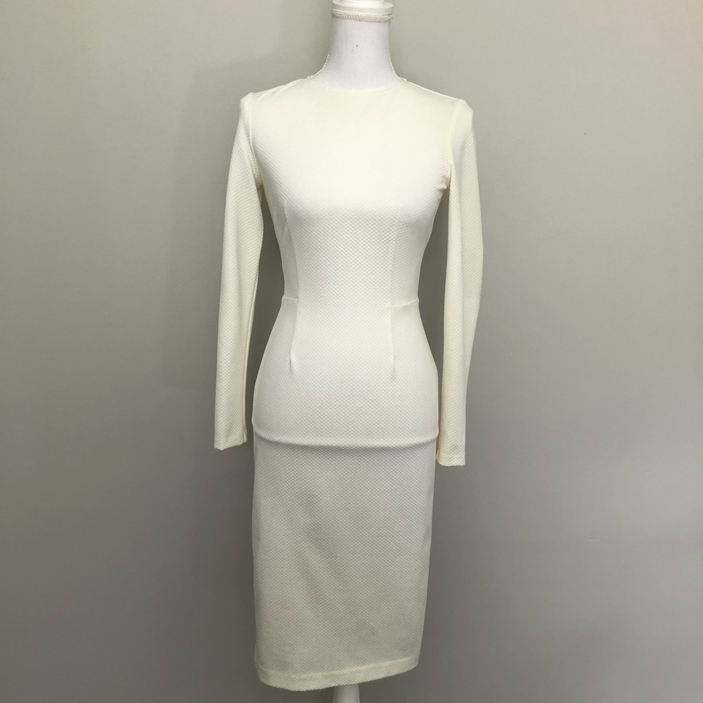 5th & Mercer Dress Sheath Gold Exposed Zipper Textured Polka Dot Ivory Cream